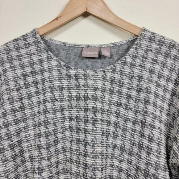 Chico’s Textured Metallic Top White Gray Women Size M Elegant Blouse - Picture 2 of 9